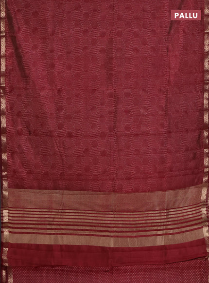 Semi raw silk saree maroon with allover geometric prints and zari woven border