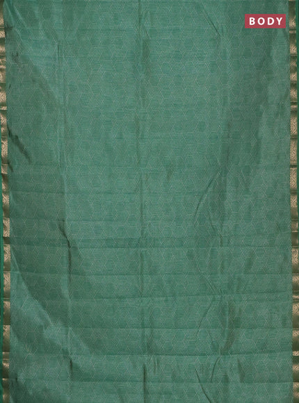Semi raw silk saree green with allover geometric prints and zari woven border
