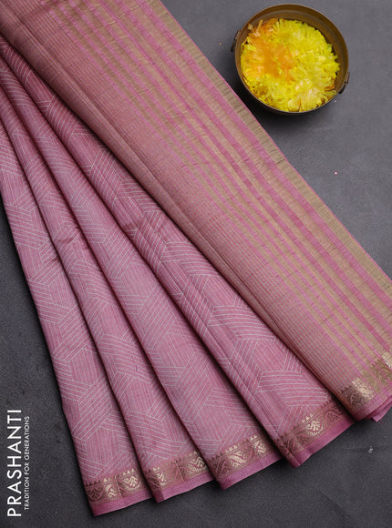 Semi raw silk saree mauve pink with allover geometric prints and zari woven border