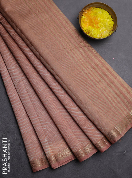 Semi raw silk saree pastel peach with allover geometric prints and zari woven border