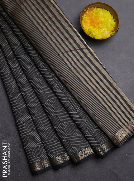 Semi raw silk saree black with allover geometric prints and zari woven border