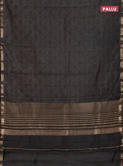 Semi raw silk saree black with allover geometric prints and zari woven border