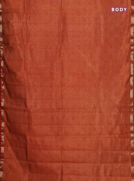 Semi raw silk saree rust shade with allover geometric prints and zari woven border