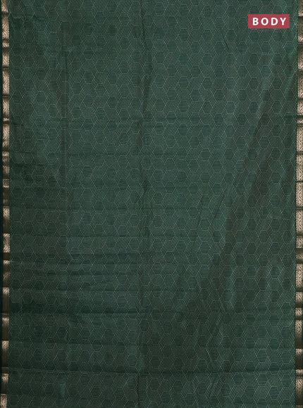 Semi raw silk saree bottle green with allover geometric prints and zari woven border