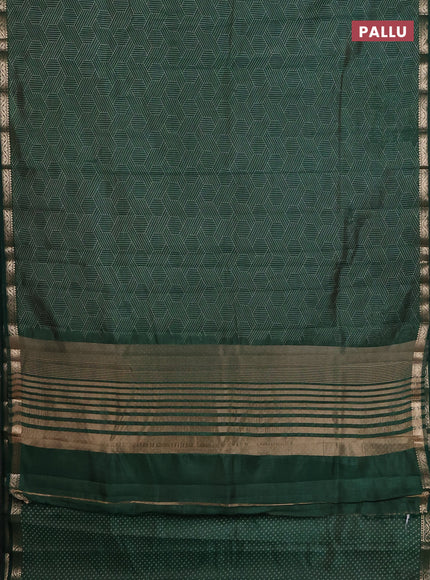 Semi raw silk saree bottle green with allover geometric prints and zari woven border
