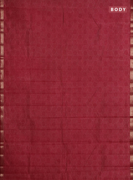 Semi raw silk saree maroon with allover geometric prints and zari woven border