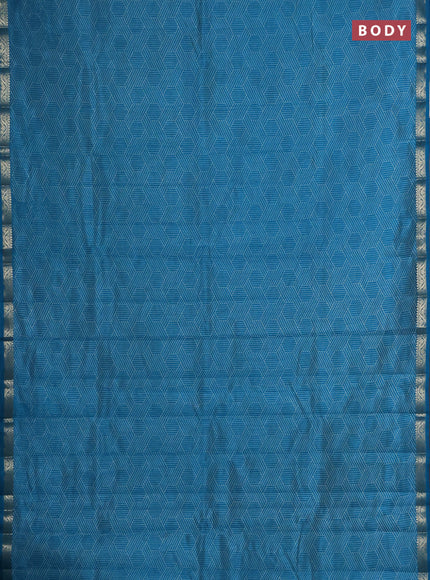 Semi raw silk saree cs blue with allover geometric prints and zari woven border
