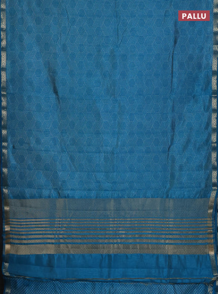 Semi raw silk saree cs blue with allover geometric prints and zari woven border