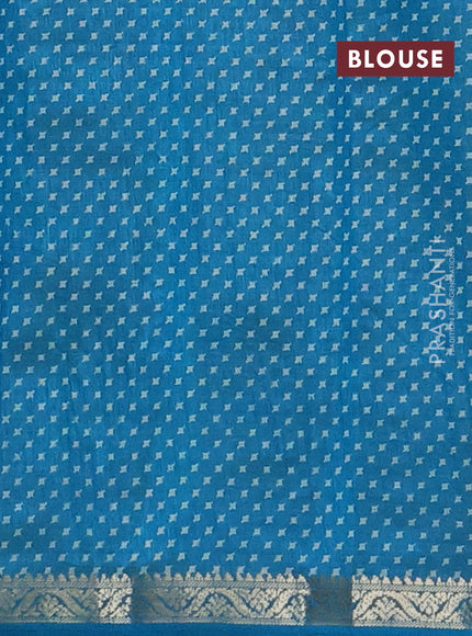 Semi raw silk saree cs blue with allover geometric prints and zari woven border