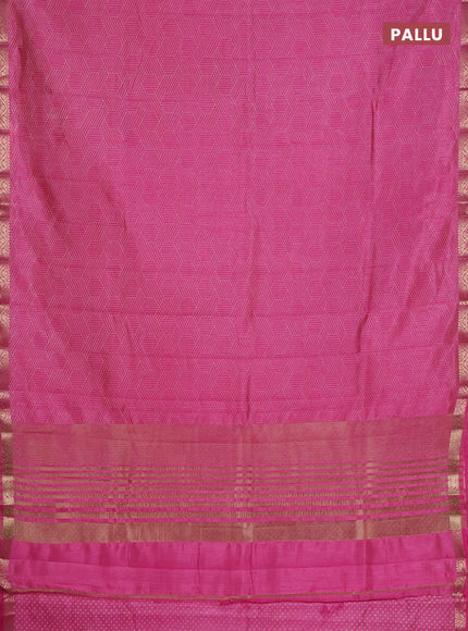 Semi raw silk saree pink with allover geometric prints and zari woven border