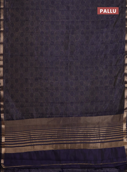 Semi raw silk saree navy blue with allover geometric prints and zari woven border