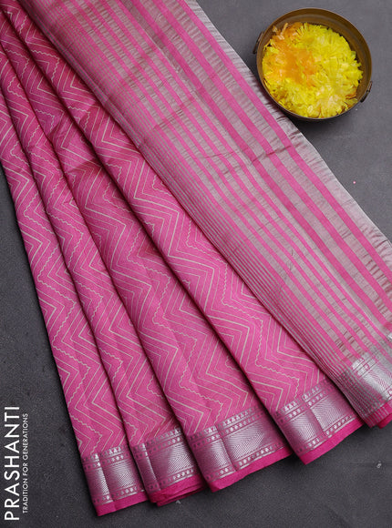 Semi raw silk saree light pink with allover zigzag prints and zari woven border