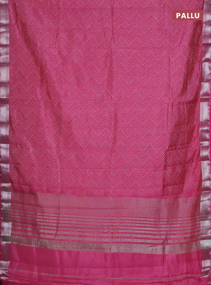 Semi raw silk saree light pink with allover zigzag prints and zari woven border