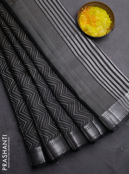 Semi raw silk saree black with allover zigzag prints and zari woven border