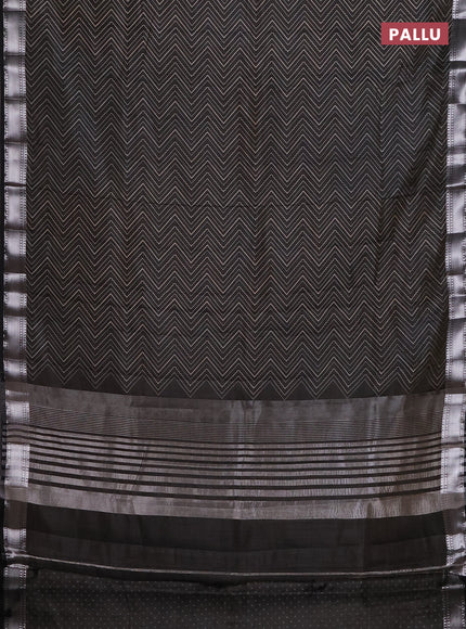 Semi raw silk saree black with allover zigzag prints and zari woven border