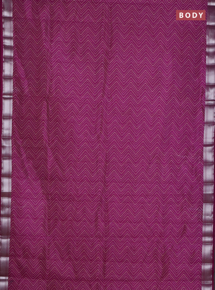 Semi raw silk saree deep purple with allover zigzag prints and zari woven border