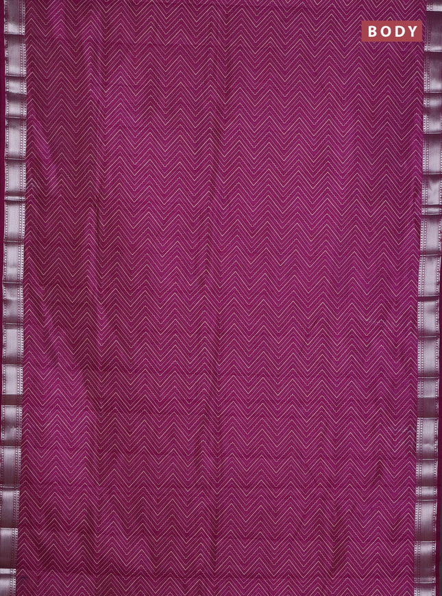 Semi raw silk saree deep purple with allover zigzag prints and zari woven border