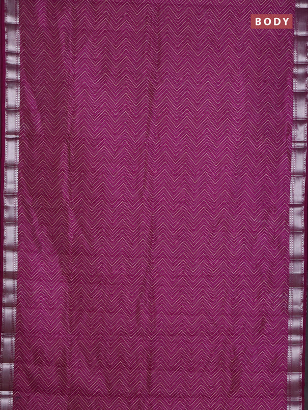 Semi raw silk saree deep purple with allover zigzag prints and zari woven border