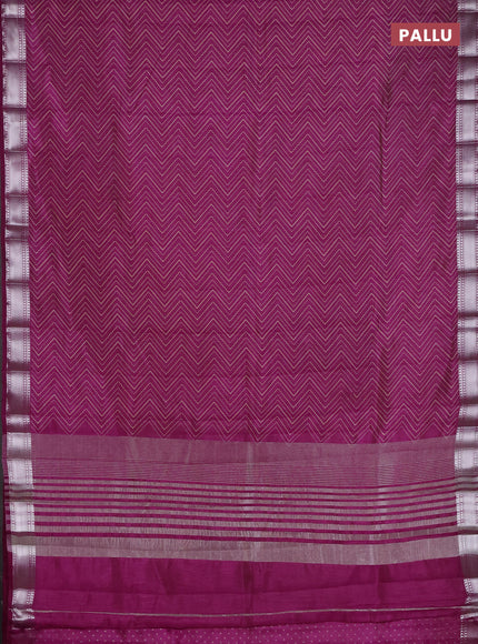 Semi raw silk saree deep purple with allover zigzag prints and zari woven border