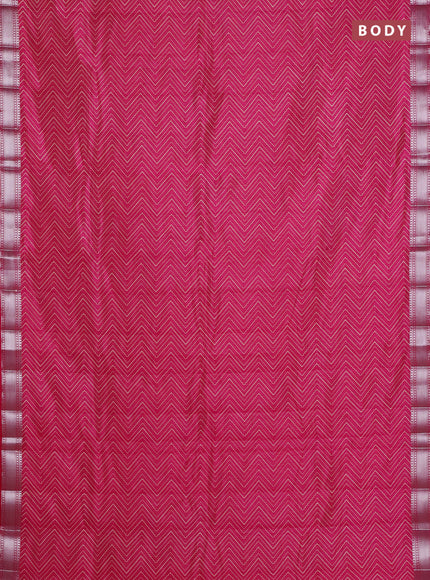 Semi raw silk saree dark pink with allover zigzag prints and zari woven border