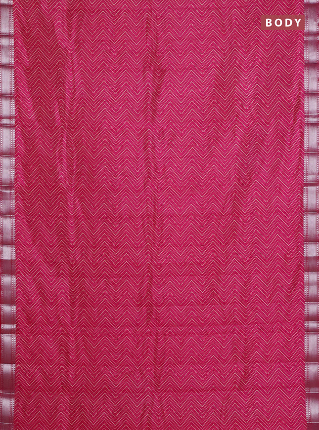 Semi raw silk saree dark pink with allover zigzag prints and zari woven border