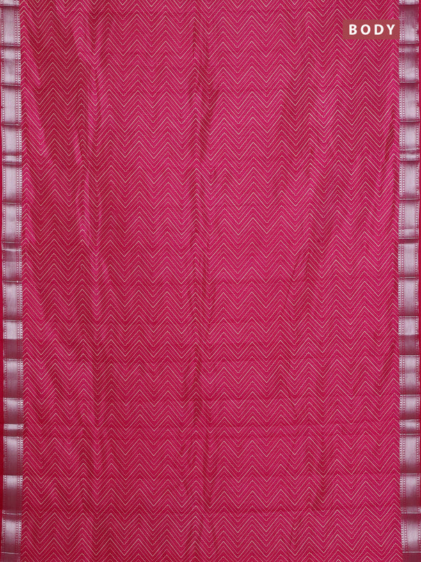Semi raw silk saree dark pink with allover zigzag prints and zari woven border