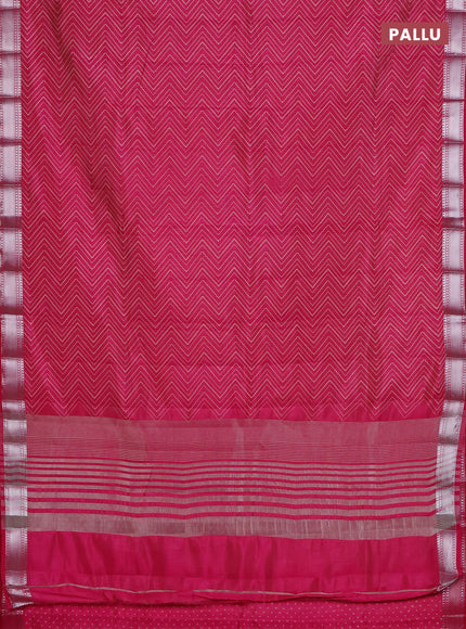 Semi raw silk saree dark pink with allover zigzag prints and zari woven border