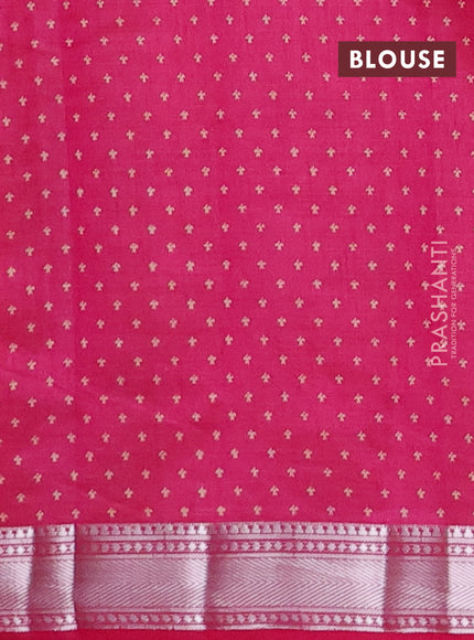 Semi raw silk saree dark pink with allover zigzag prints and zari woven border