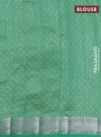 Semi raw silk saree green with allover zigzag prints and zari woven border