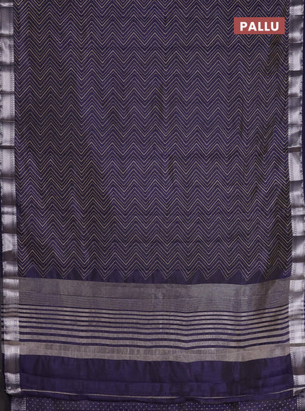 Semi raw silk saree navy blue with allover zigzag prints and zari woven border