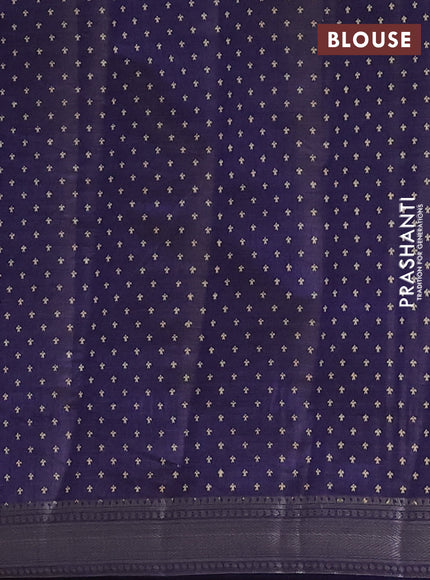 Semi raw silk saree navy blue with allover zigzag prints and zari woven border