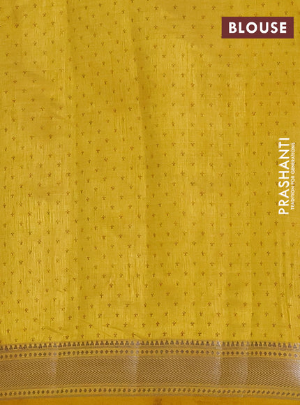 Semi raw silk saree lime yellow with allover zigzag prints and zari woven border