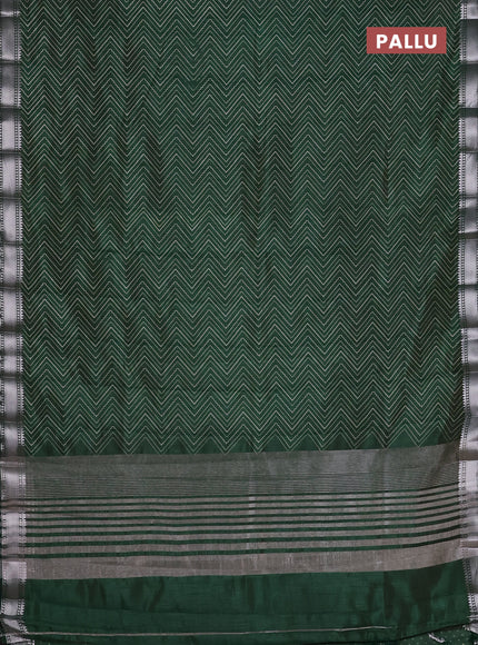 Semi raw silk saree bottle green with allover zigzag prints and zari woven border
