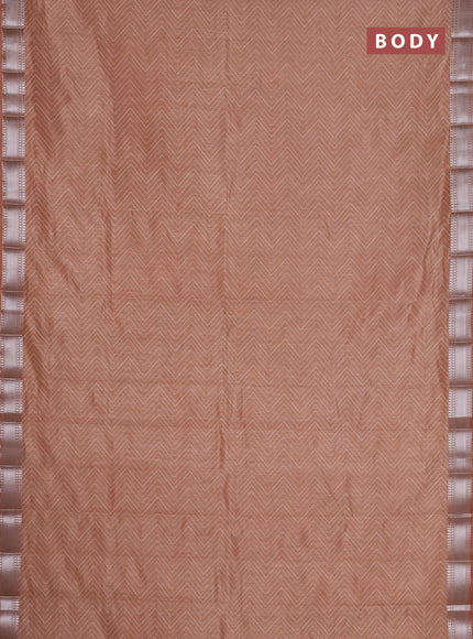 Semi raw silk saree pastel peach with allover zigzag prints and zari woven border