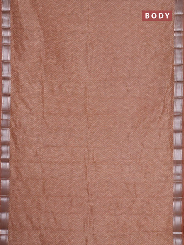 Semi raw silk saree pastel peach with allover zigzag prints and zari woven border