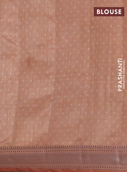 Semi raw silk saree pastel peach with allover zigzag prints and zari woven border