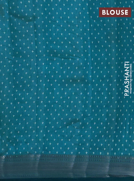 Semi raw silk saree cs blue with allover zigzag prints and zari woven border