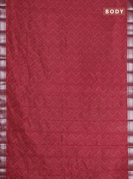 Semi raw silk saree maroon with allover zigzag prints and zari woven border