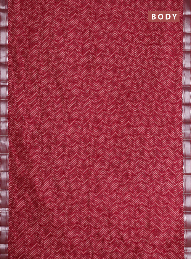 Semi raw silk saree maroon with allover zigzag prints and zari woven border