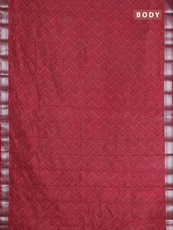 Semi raw silk saree maroon with allover zigzag prints and zari woven border