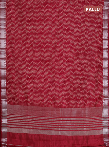 Semi raw silk saree maroon with allover zigzag prints and zari woven border