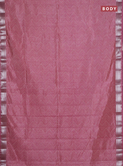 Semi raw silk saree mauve pink with allover zigzag prints and zari woven border
