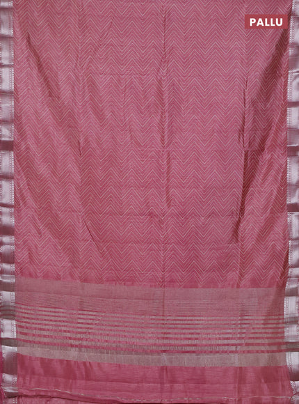 Semi raw silk saree mauve pink with allover zigzag prints and zari woven border