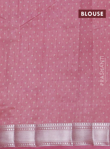 Semi raw silk saree mauve pink with allover zigzag prints and zari woven border