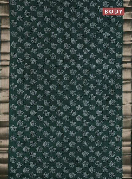 Semi raw silk saree bottle green with allover floral prints and zari woven border