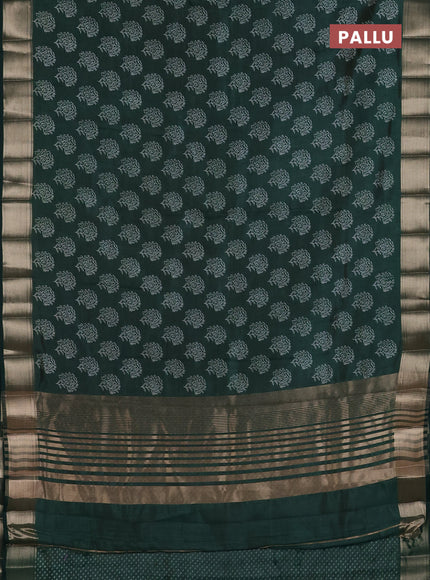 Semi raw silk saree bottle green with allover floral prints and zari woven border