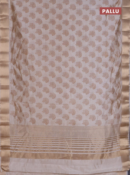 Semi raw silk saree cream with allover floral prints and zari woven border