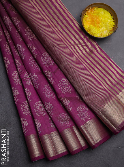 Semi raw silk saree pastel purple with allover floral prints and zari woven border