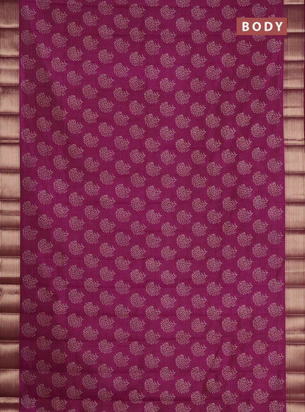 Semi raw silk saree pastel purple with allover floral prints and zari woven border