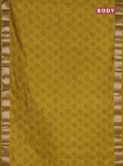 Semi raw silk saree lime yellow with allover floral prints and zari woven border